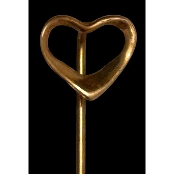 14k Gold Open Heart Stick Pin w/Diamond Retro Vintage Groovy 70s Valentine’s Day - Picture 2 of 7
